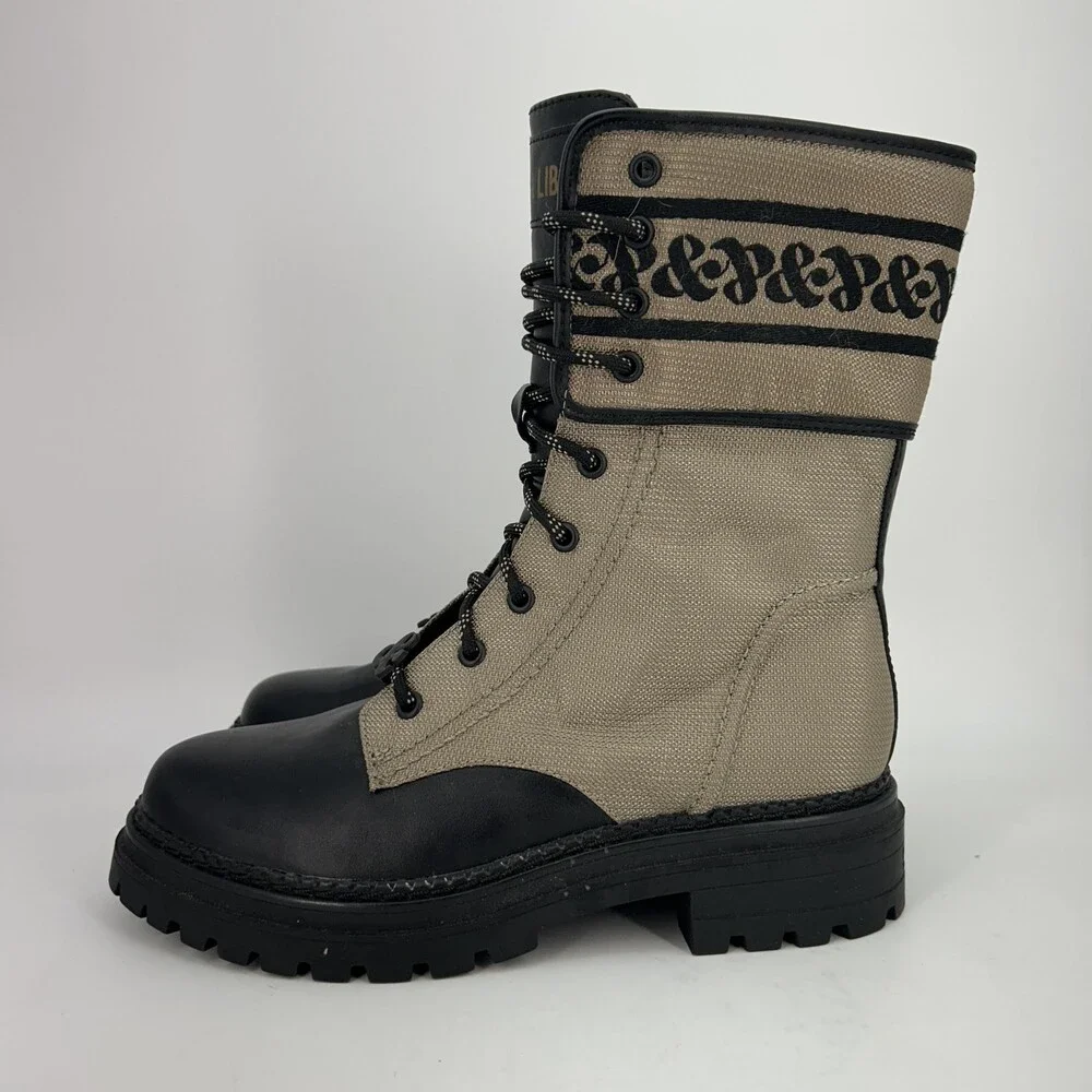 Sam & Libby Boots Womens Size 8.5 Canvas Stella Combat Lace Up Zip Lug Sole